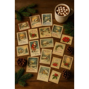 Collection vintage de cartes de voeux de Noël assorties, écriture personnelle à l'intérieur, écriture personnelle, motifs assortis