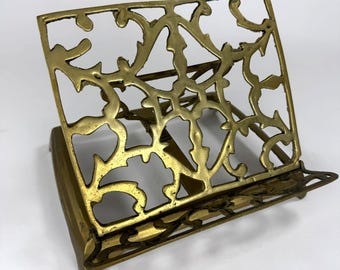Vintage Metal Book Stand Adjustable Book Holder Folding Rest Riser Brass Easel
