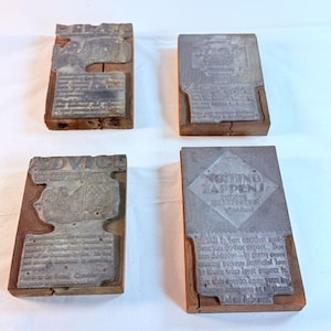 Vintage 1920's-40's Wood Metal Letterpress Printing Blocks 4 Typography Saying