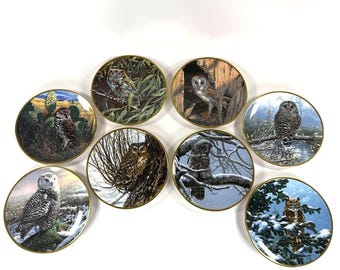 Set Of 8 Hamilton Spode John Seerey Lester Noble Owls Of America Plates 9.5 Inch