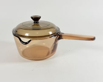 Vintage Corning Vision Amber Glass 1L Saucepan With Lid Heat Resistant Cookware