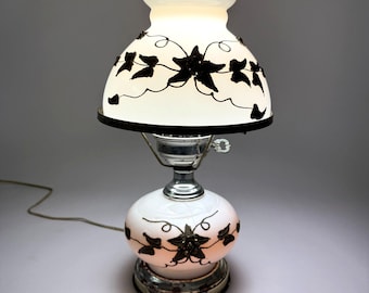 Vintage Falkenstein Brass Flower Design Lamp Milk Glass Dual Light 14 Inch