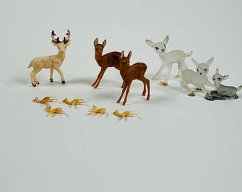 Vintage lot of 10 Plastic Deer Figurine With Fawns Buck Train Platform Animals
