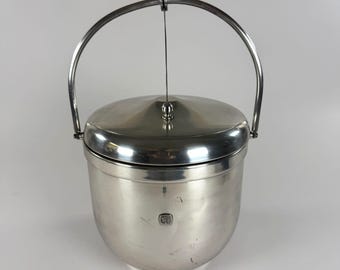 Seau à glace en métal vintage avec poignée pivotante, acier inoxydable poli et revêtement en céramique