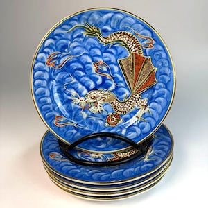 Japanese Vintage Hand Painted Blue Plates - Etsy