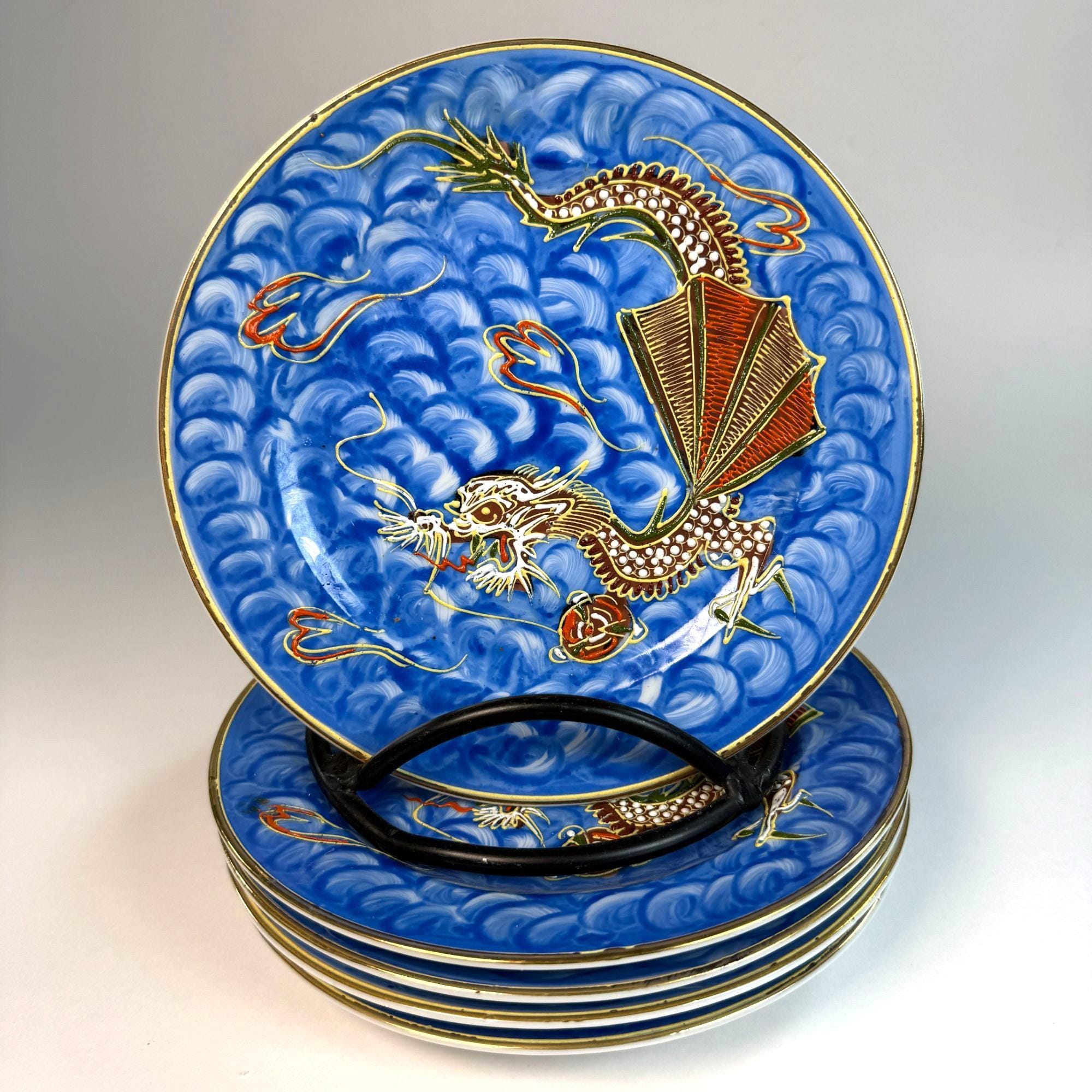 Vintage Blue Dragon Asian Plates - Etsy