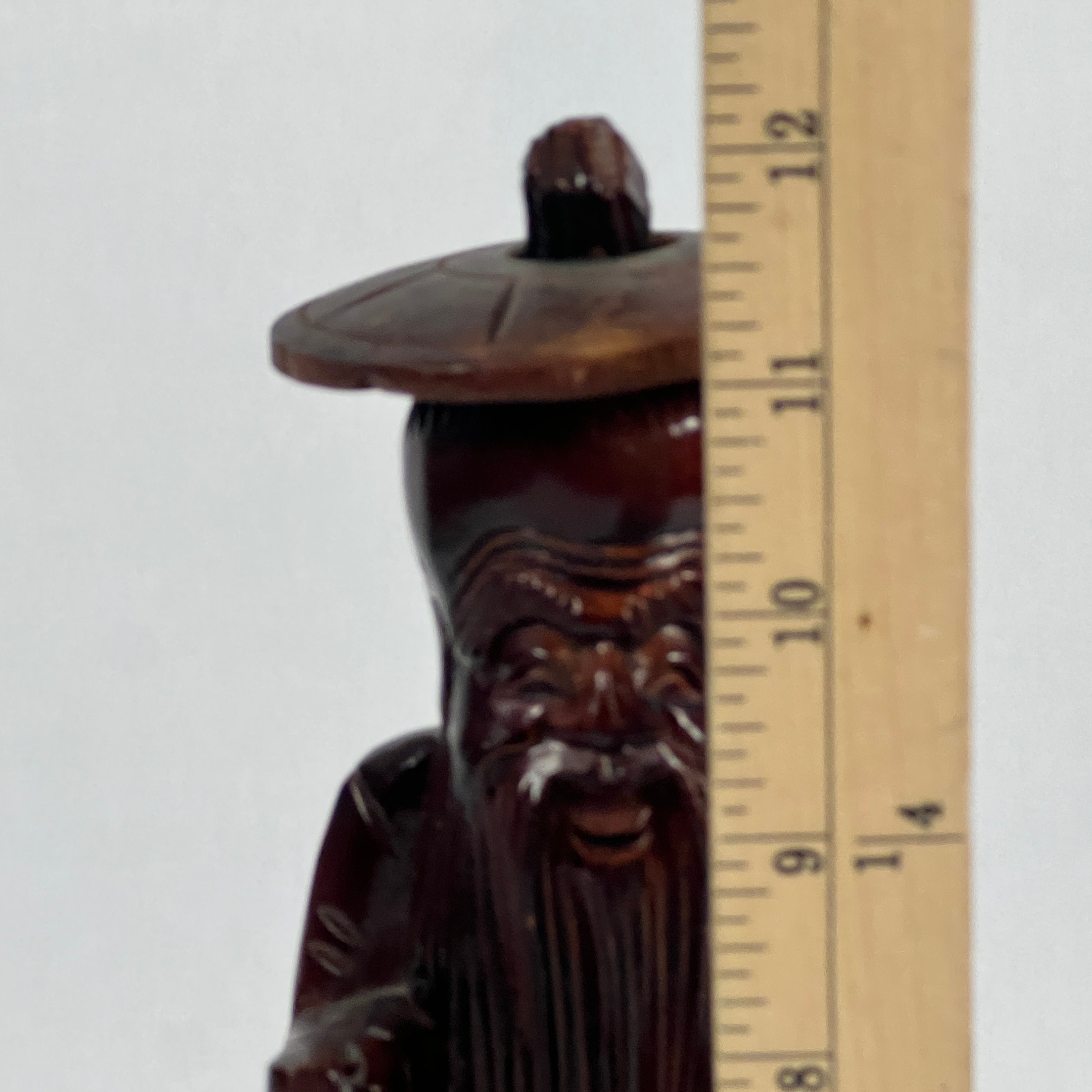 Vintage 12 Tall Chinese Wood Statue Wise Man W/fishing Pole N0 Fishing