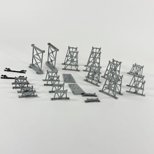 Vintage HO Scale Train Railroad Bridge Trestle Set 30 Pc Lot Gray & Black Plastic