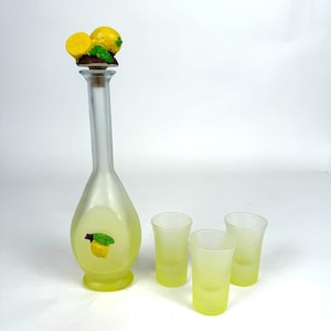 Vintage Limoncello Bottle Shot Glasses 3D Lemons Frosted Yellow 4 Piece Set EUC
