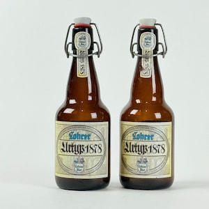 Lohrer Urtyp 1878 German Beer Bottles Set of 2  Flip Top Brown Glass Brewery Collectible  Bar Decor Vintage Style