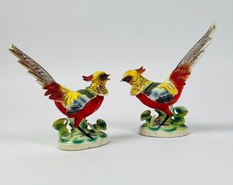 Vintage Inarco Set of 2 Colorful Multicolor Pheasants Japan