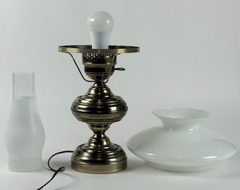 Vintage Brass Electric Lamp Mid Century 17.5&quot; Original Glass Shade Works Classic Home Decor Light