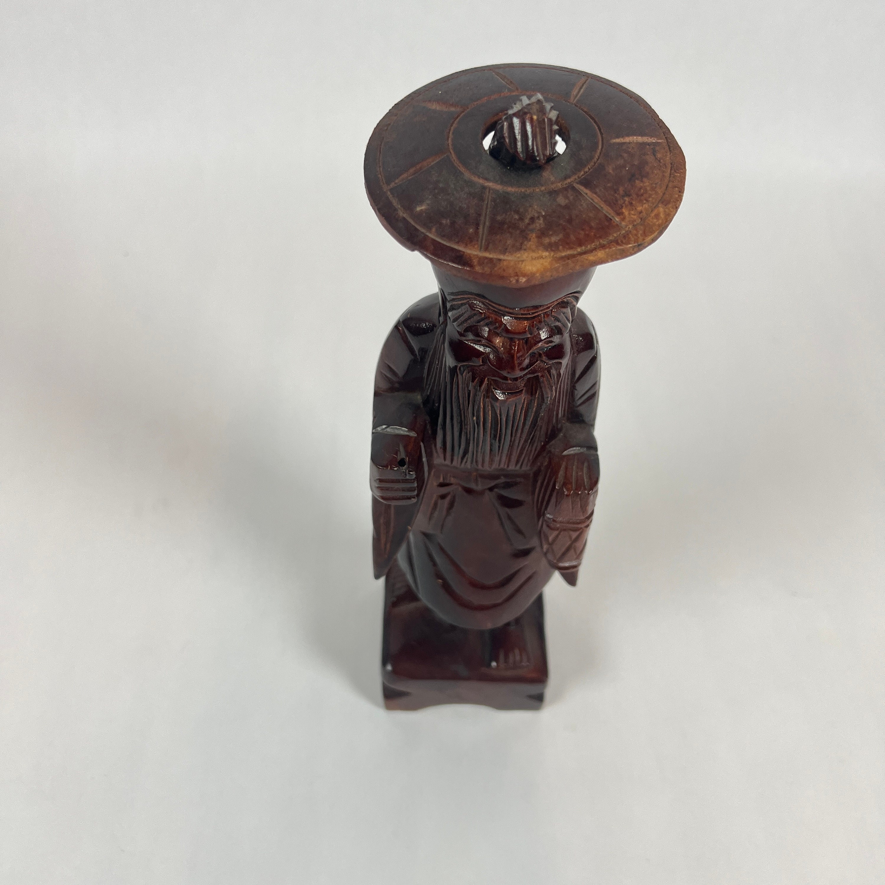 Vintage 12 Tall Chinese Wood Statue Wise Man W/fishing Pole N0 Fishing