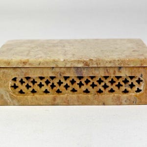 Artisan Hand Carved Stone Cricket Trinket with Lid Box Made India 4" x 3"