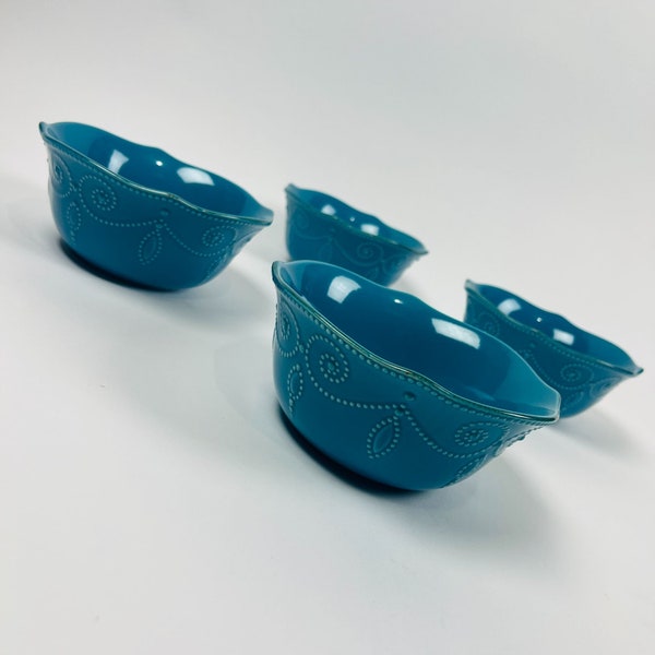 Lenox American by Design 4 French Perle Dark Aqua Green Cereal/Snack Bowls