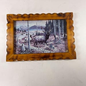 Vintage Tom Beecham Signed Elk Print 13x9 Framed Rustic Home Decor