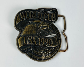 Vintage 1990 World Cup Unisex Brass Belt Buckle USA