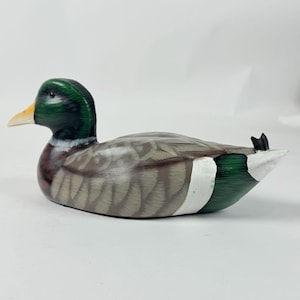 Hand Carved Wooden Duck Decoy Mallard Duck Figurine Rustic Decor Folk Art