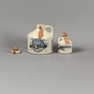 Michters 2 Empty Whiskey Ceramic Jug Set With Cork Stoppers 1 Pint & Miniature