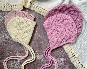 Bonnet Lucy PDF knitting pattern, knitted bonnet, knitted gift, handmade, english pattern, baby hat