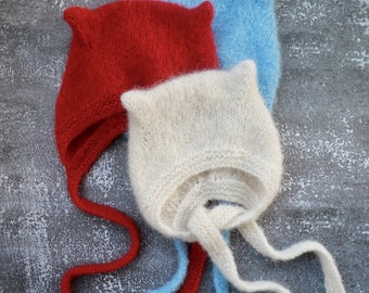 Kitty bonnet, Mohair, PDF pattern, digital download, baby hat, bonnet, knitting, knitting pattern