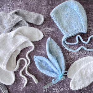 Bunny bonnet, hat, english pattern, bunny ears, baby hat, knitting pattern, description