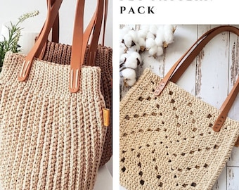 Pattern PACK of 2, Crochet Bag, Crochet Tote, Shopping Bag, Pdf PATTERN In English + Video Tutorial