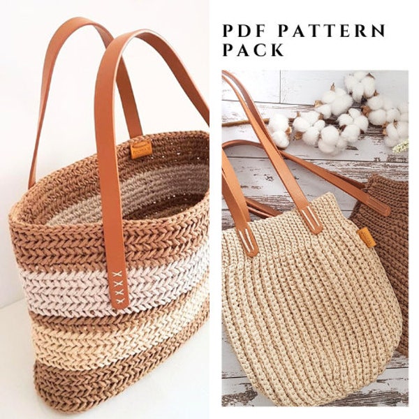 Pattern PACK of 2, Crochet Bag, Crochet Tote, Shopping Bag, Pdf PATTERN In English + Video Tutorial