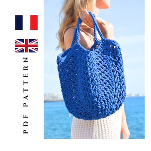 Pattern + Video Tutorial, Crochet Net Bag, Crochet,  Instant Download Pdf Pattern In English and French + Video Tutorial