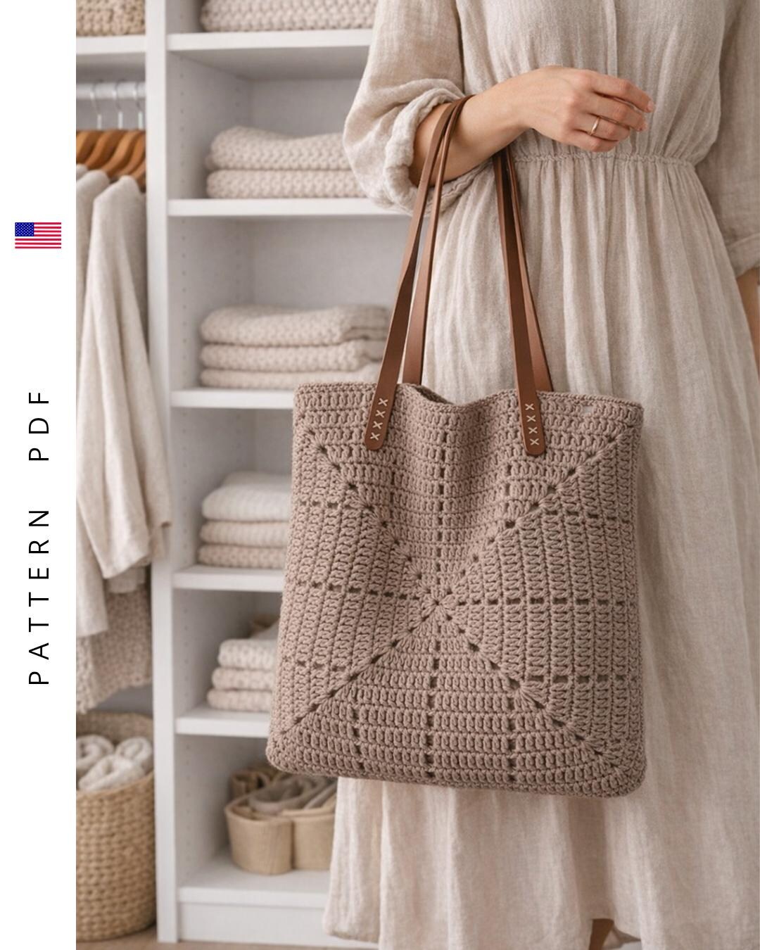 Granny Square Tote Crochet Pattern | Vintage Market Bag PDF | Reusable ...