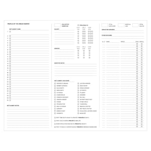 Peut inclure: Une liste de contrôle imprimable en noir et blanc pour suivre la progression d'une colonie fictive. La liste de contrôle comprend des sections pour le nom de la colonie, la cognition collective, la carrière, la némesis, les notes de monstres, le prologue CE, le nombre total de survivants, la limite de survie, le nombre total de morts, les bonus de départ, les autres bonus, le nom M/F, les notes, le nouveau jet de mort et les emplacements de la colonie.