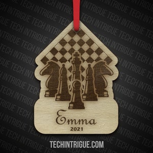 Chess Ornament Christmas Player Chess Club King Queen Pawn Rook Knight Personalized Name Year Message Chess Gift Chess Christmas Chess Piece