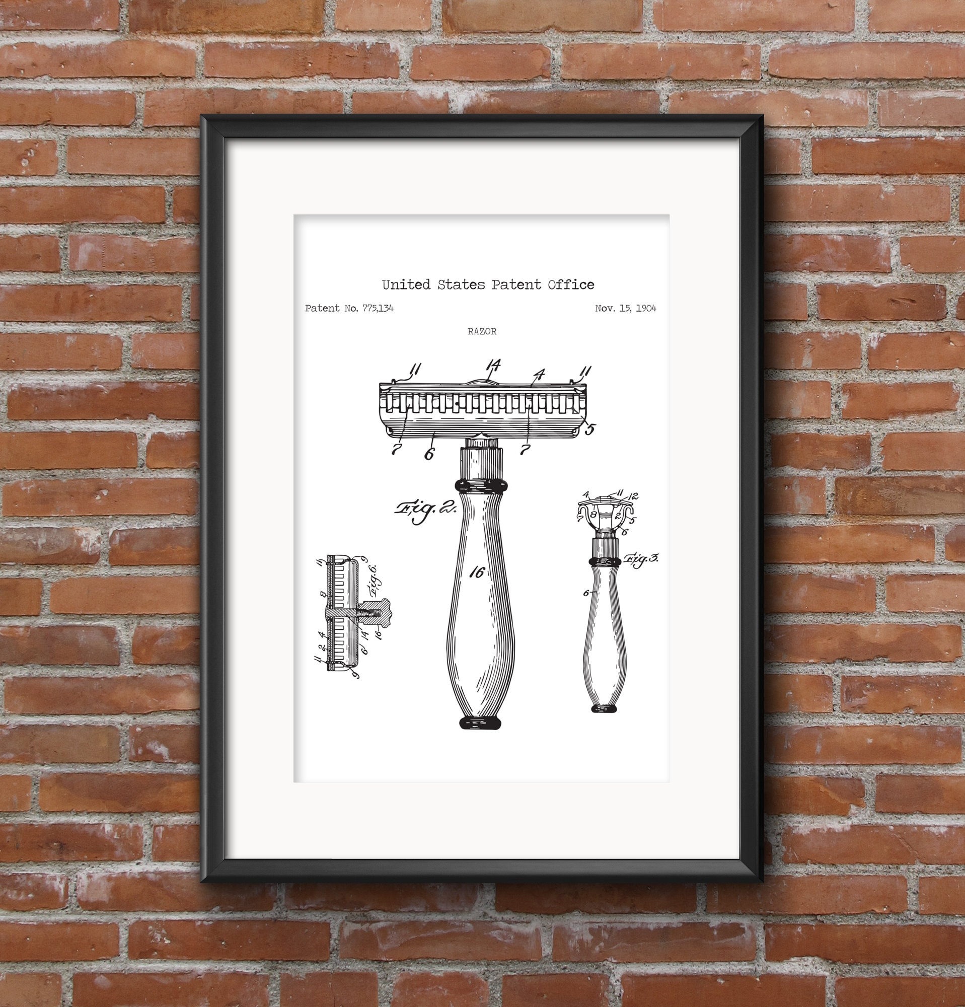 Razor Patent Art Print: Blueprint Drawing, Office Wall Decor (digital ...