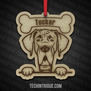 Great Dane Dog Ornament - Wooden Ornament - Personalize Message - Laser Cut - Hand Crafted - Stocking Stuffer - German Mastiff - Hunting Dog