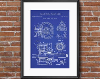 Rotary Wankel Type Engine Patent Art Drawing Image Engineer Digital Download Printable Mechanical Gear Traction Wheel Pinion Shaft Cars