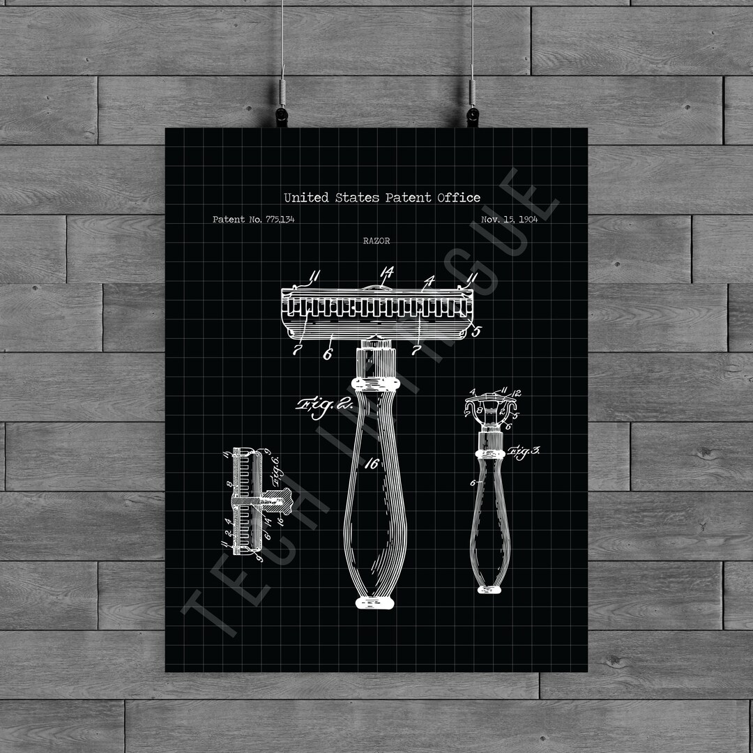 Razor Patent Art Print: Blueprint Drawing, Office Wall Decor (digital ...