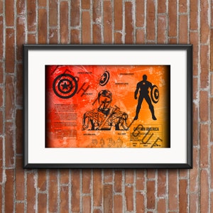Avengers Captain America Steve Rogers Art Drawing Image Digital Download Printable Bedroom Wall House Home Stats Endgame Geek Artwork Print