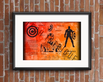 Captain America Stats Art Print: Steve Rogers Drawing (Digital Download)