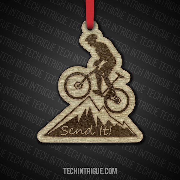 Wooden Christmas Ornament Ride Dirt, Send it, Mountain Bike, Gift for Cyclist, Bicycle Art, Boyfriend Gift, Personalized Gift, Gnarly, Huck