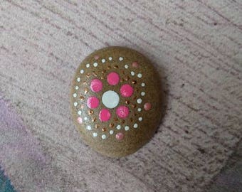 Hand Painted floral flower stone pebble rock.