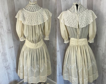 1910s Edwardian Day Dress Antique Ivory Batiste Cotton Jrs/XS Girls