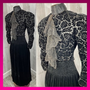 1890s True Victorian Antique Black Velvet Floral Corset Jacket-1900s S/XS