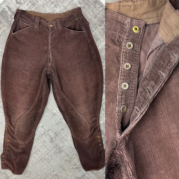 1900s Boss of the Road VERY RARE Edwardian Cord Pants Unisex Brown Corduroy Hunting Motorcycle Trousers Cycle Breeches Jodhpur Workwear 30"
