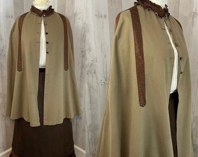 1900s Antique Cape/Cloak EDWARDIAN Wool Caplet Taupe Brown 1910s OS