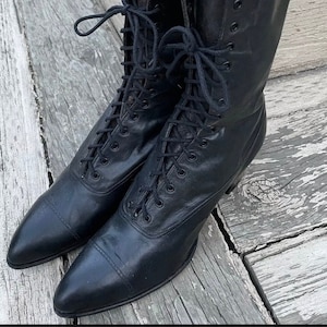 1910s True Edwardian Granny Boots Soft Black Leather Vintage Lace Up 9” Womens/Girls