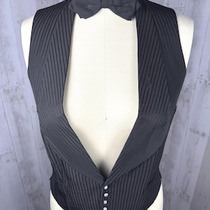 1910s Antique Vest Black  Pinstripes Brocade Formal Tuxedo  1920s Menswear Unisex S/M 38” Chest