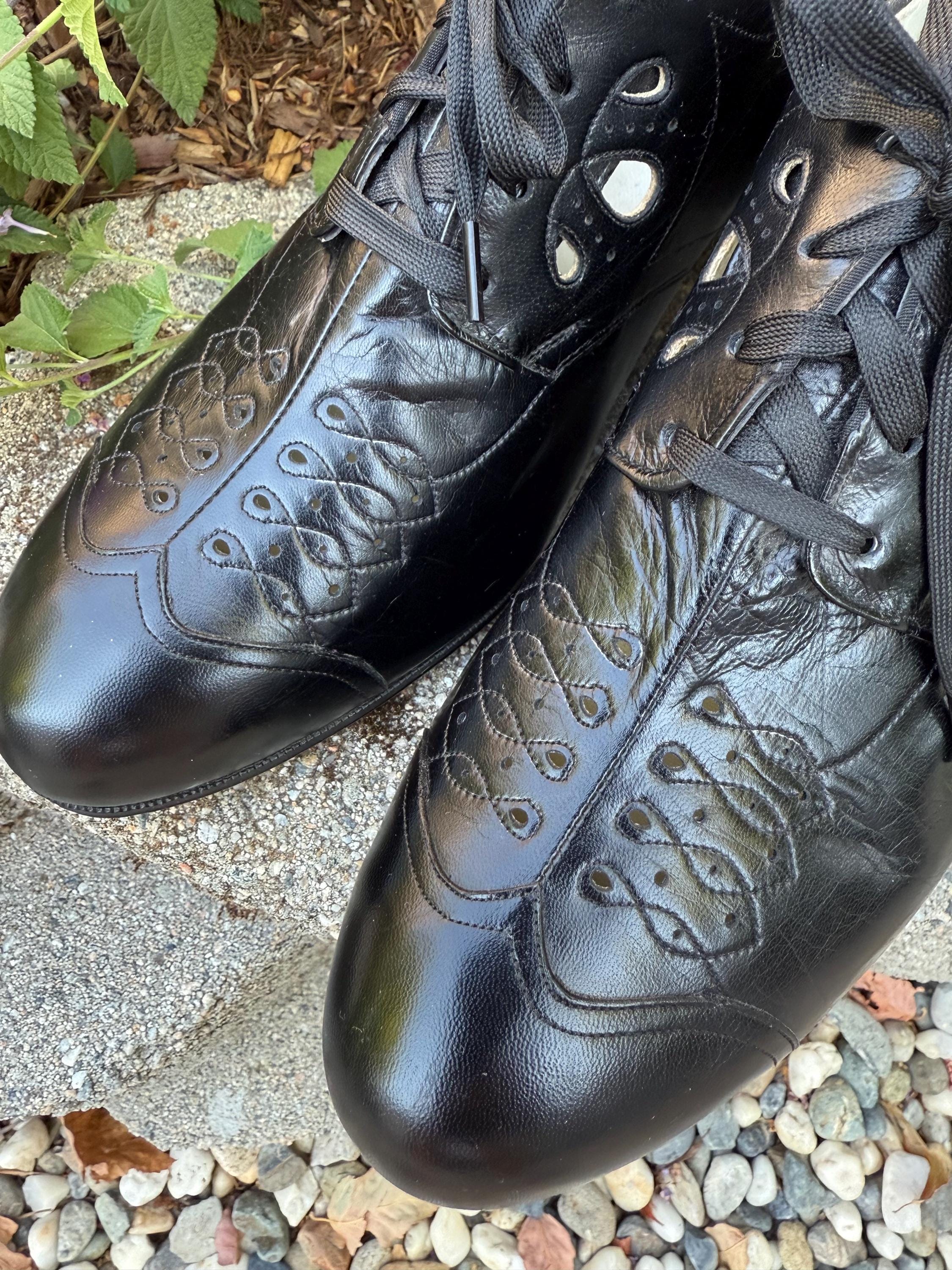 NOS 1930s Antique Granny Shoes ~ Stacked Heels Black Leather
