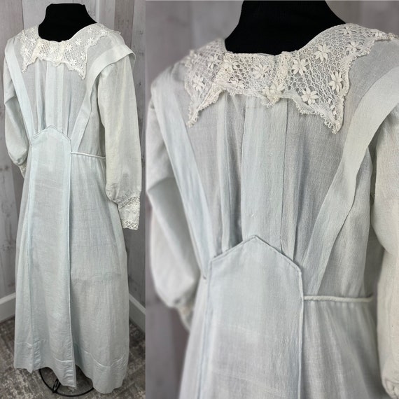 1910s Edwardian Tea Dress Antique Pale Blue Cotto… - image 6