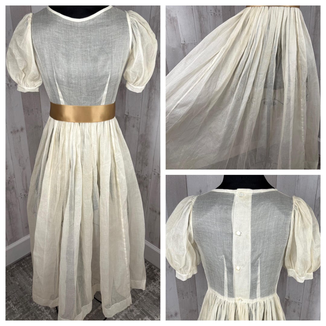 ワンピース andwang Airy Vintage Dress ivory s 1930s Antique Ivory Organza Dress - Sheer Eggshell Organdy