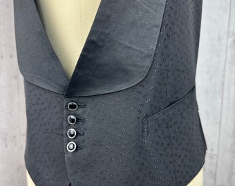 1910s Antique Vest Formal Black Brocade Tuxedo/Satin Collar 1920s Menswear Unisex S/M 36" Chest